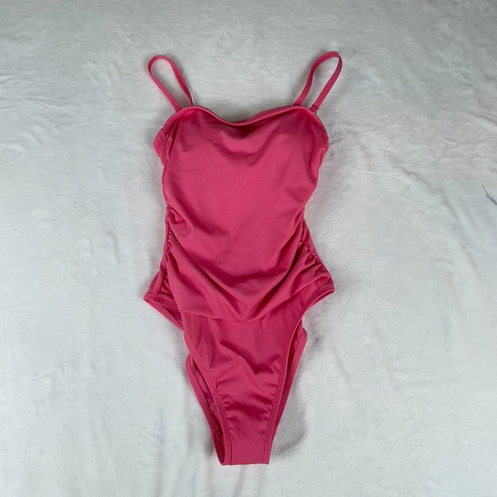 Shade & Shore One Piece Swimsuit Women's‎ Small Pink Ruched Cheeky High Leg